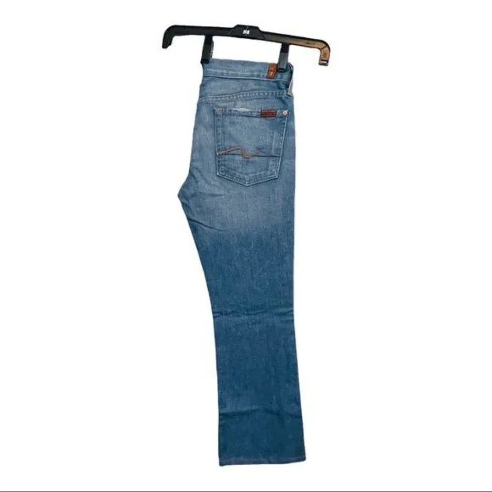 7 For All Mankind Flare Jeans Designer Denim Light Blue Wash Womens Size 28 - Picture 8 of 12